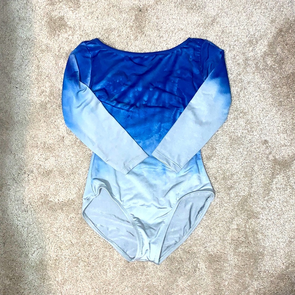 Blue and Grey Ombré Long Sleeve Leotard